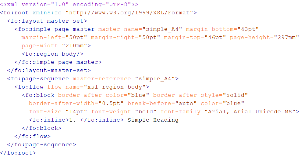 Beispiel Formatierung A4-Seite mit XSL-FO (Screenshot)