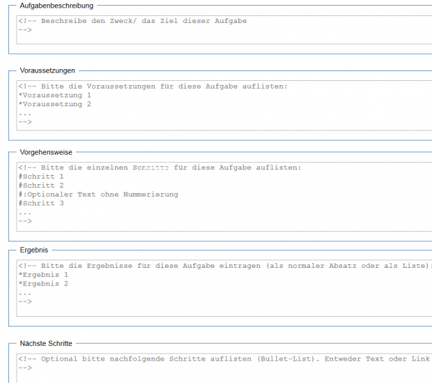 Formular im SemanticMediaWiki für die Informationsklasse "Aufgabe"