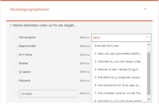 Verzweigungsoptionen