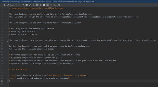 An example topic written in AsciiDoc with the IntelliJ IDE