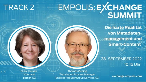 Veranstaltungsbanner: Metadatenmanagement und smarter Content, Vortrag mit Ulrike Parson und Thomas Ziesing