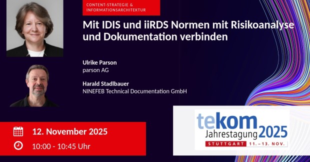 tekom-Jahrestagung 2025, Ulrike Parson, Harald Stadlbauer. Mit IDis und iiRDS Normen und Dokumentation verbinden