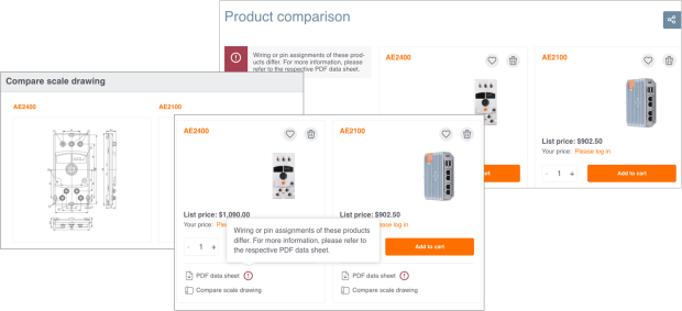 ifm webshop with numerous features: content delivery portal with parson