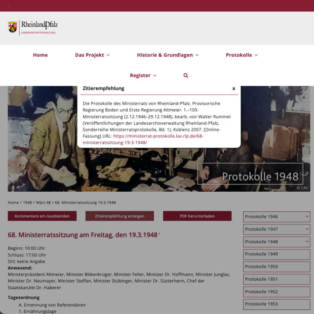 Ministerratssitzung vom 19.3.1946 mit Zitierempfehlung